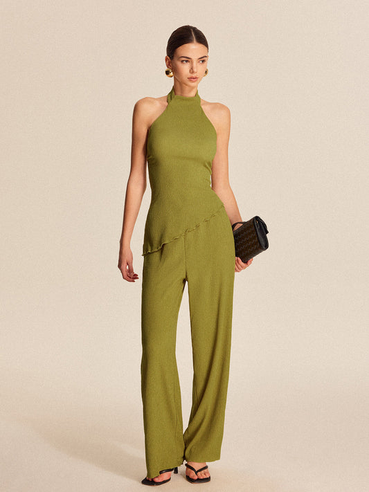 Halter Yaka Sırt Dekolteli Pantolon Takımı