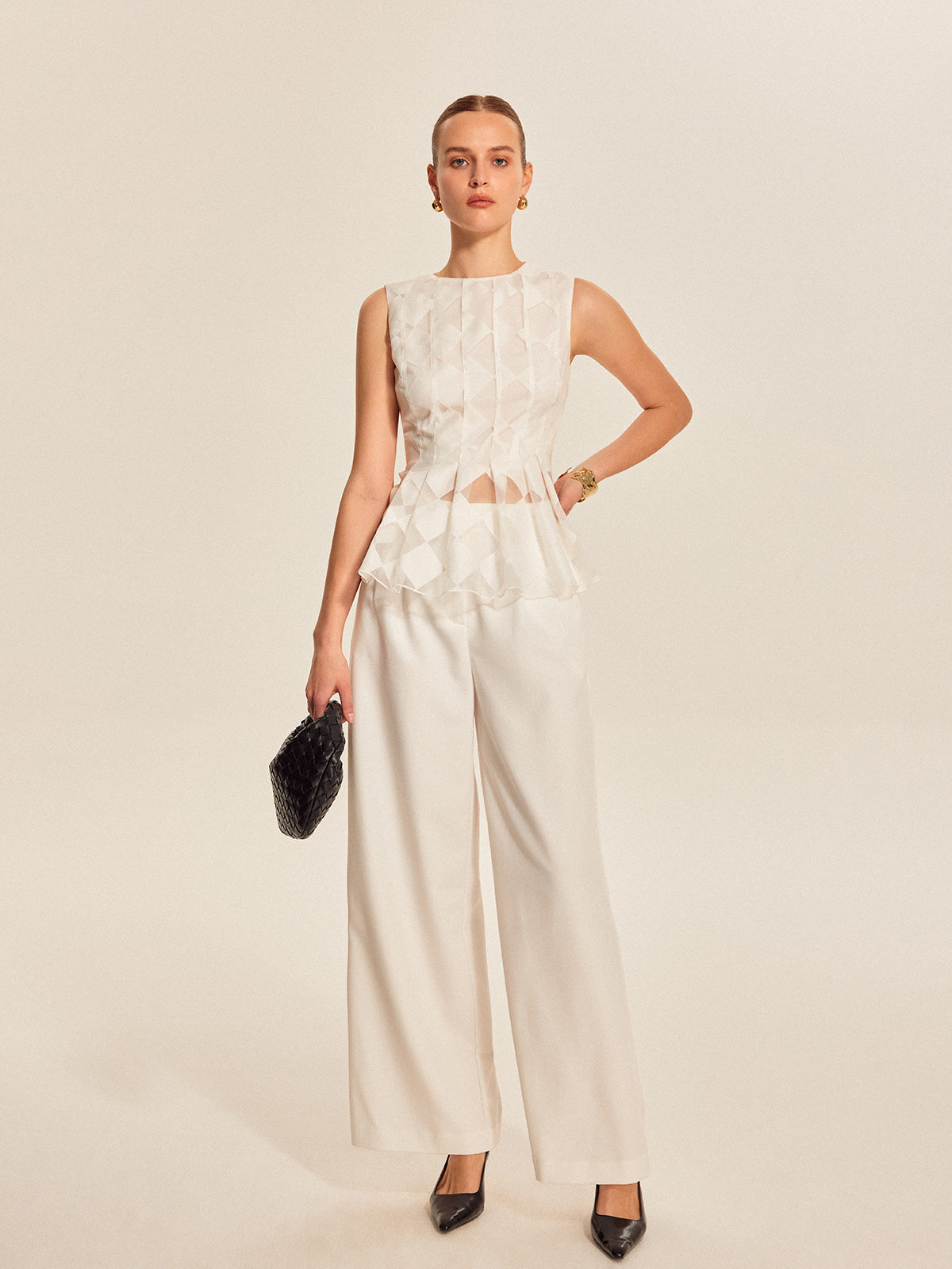 Yarı Şeffaf Geometrik Peplum Bluz