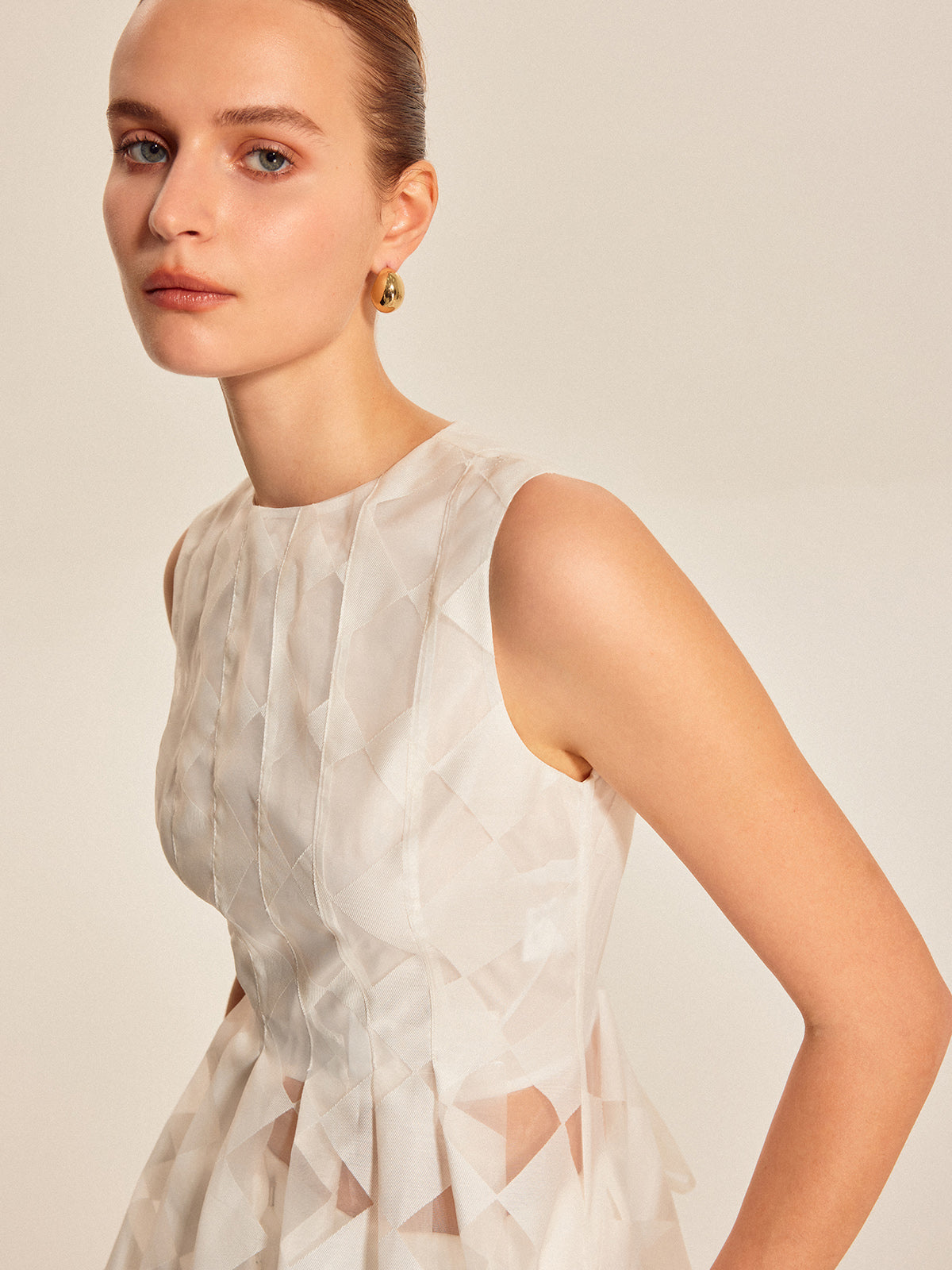 Yarı Şeffaf Geometrik Peplum Bluz