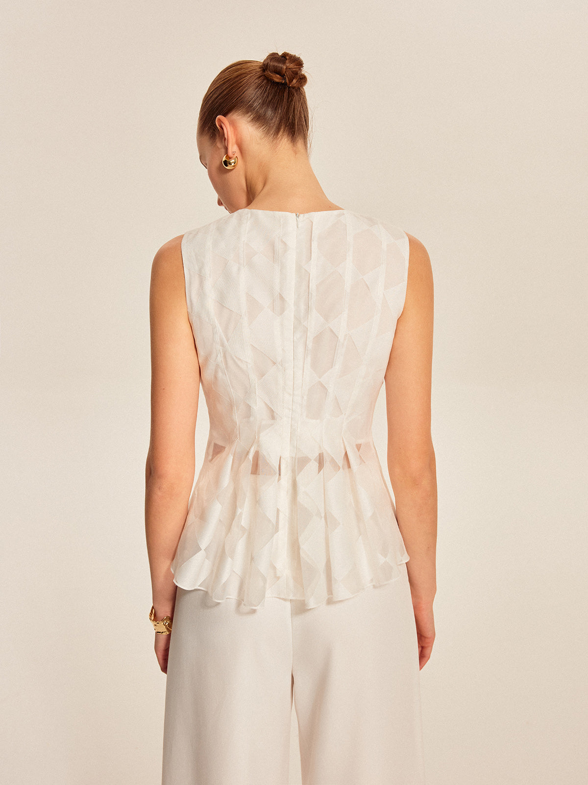 Yarı Şeffaf Geometrik Peplum Bluz