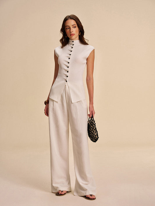 Düğmeli Ön Kolsuz Kaban