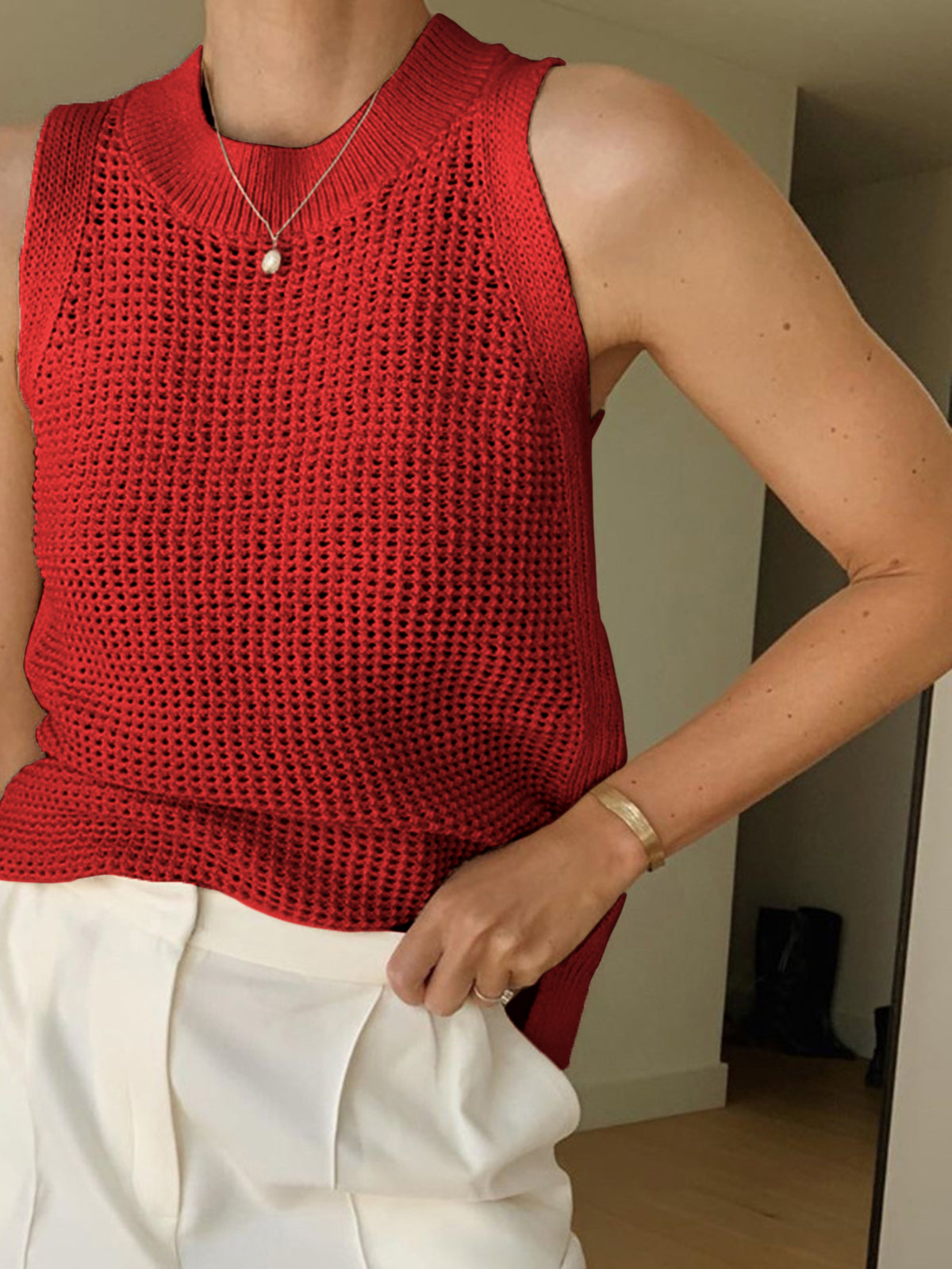 Knit Hollow Düz Askılı Üst
