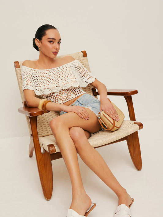 Yarı Açık Omuzlu Hollow Triko Üst