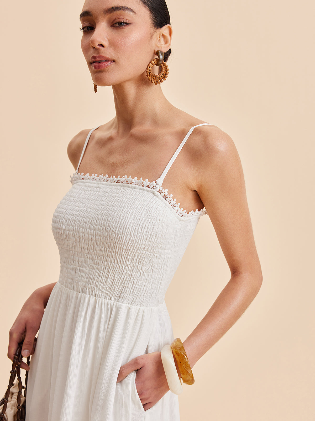 Smocked Askılı Elbise