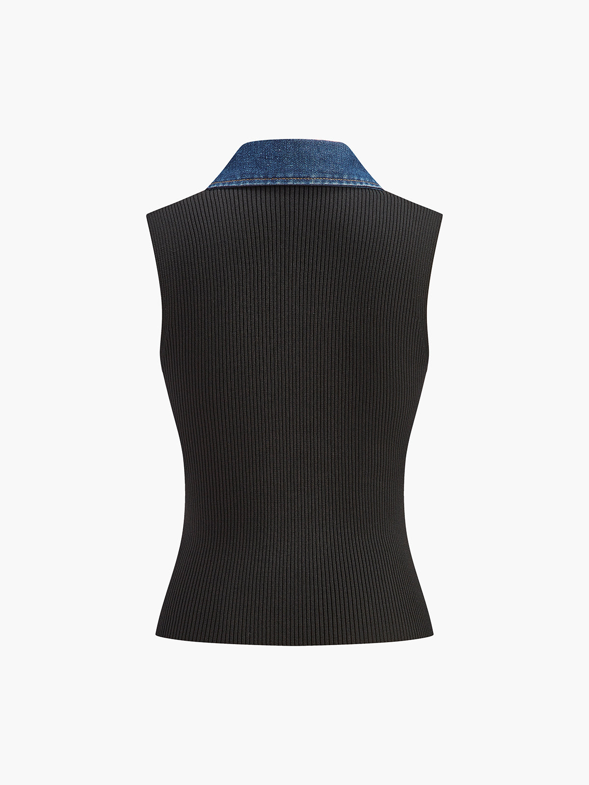Denim Yaka Ribanalı Kolsuz Bluz