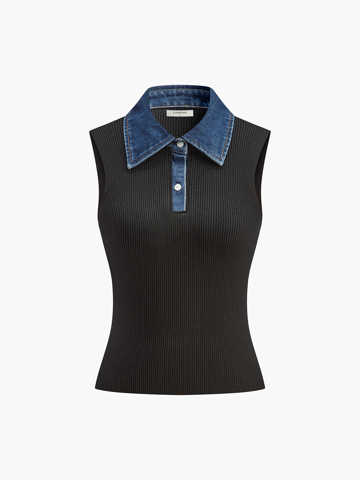 Denim Yaka Ribanalı Kolsuz Bluz