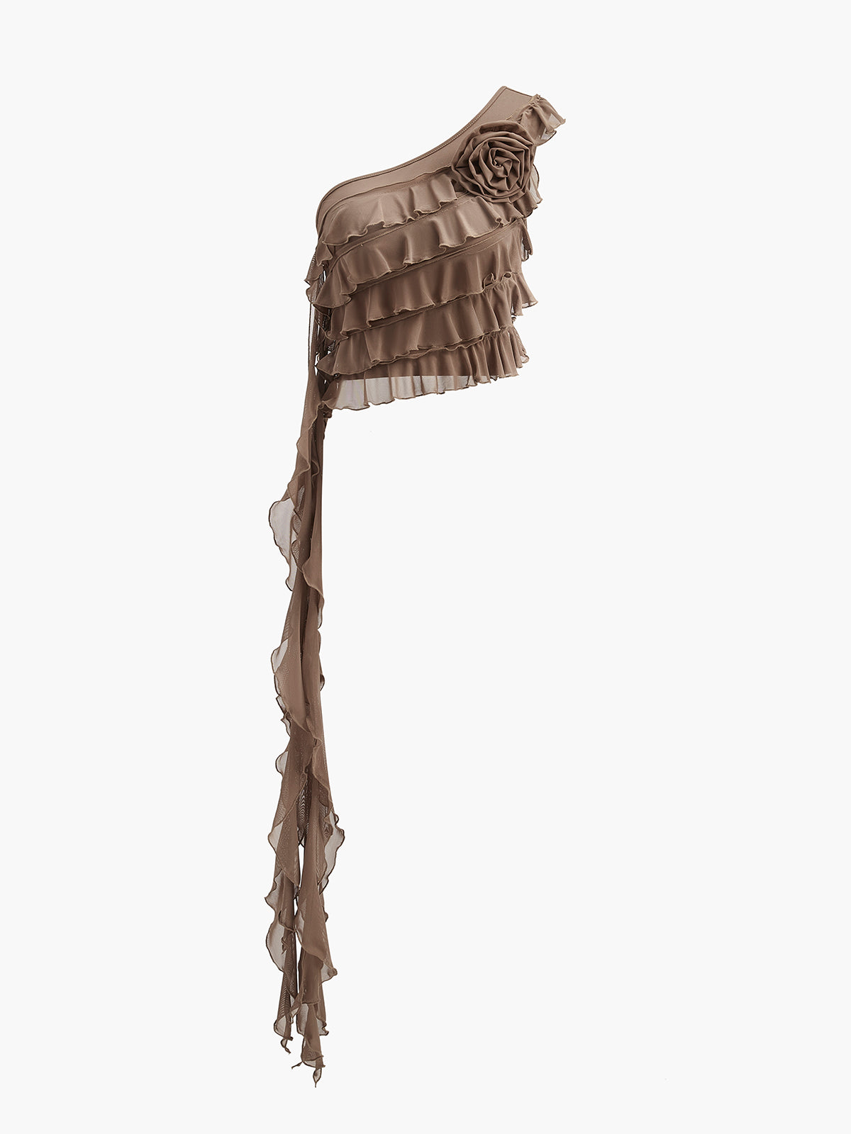 Tek Omuz Ruffled Rosette Detaylı Bluz
