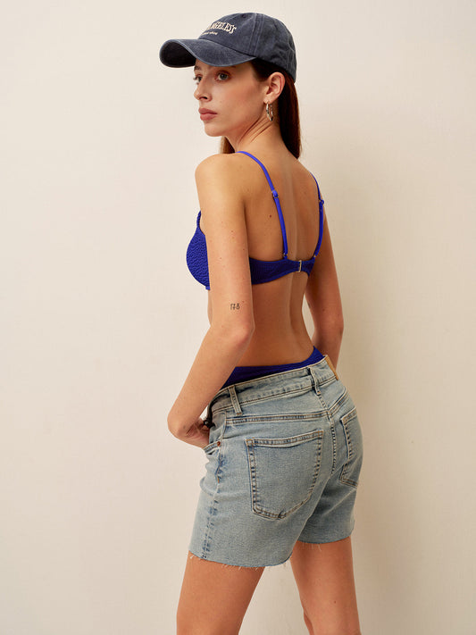 Dokulu Çizgili Yüksek Bel Bikini Takımı