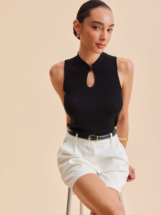 Mock Boyun Anahtarı Triko Yelek