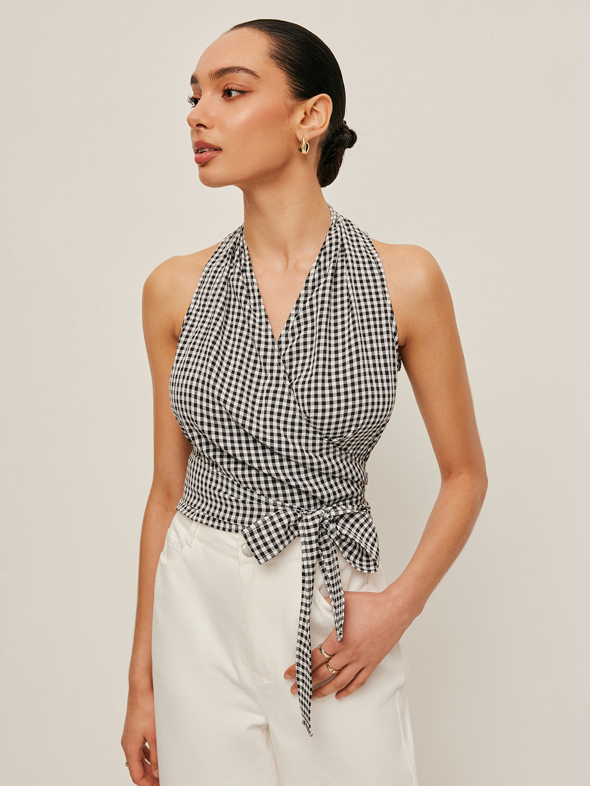 Gingham Askılı Sarma Üst