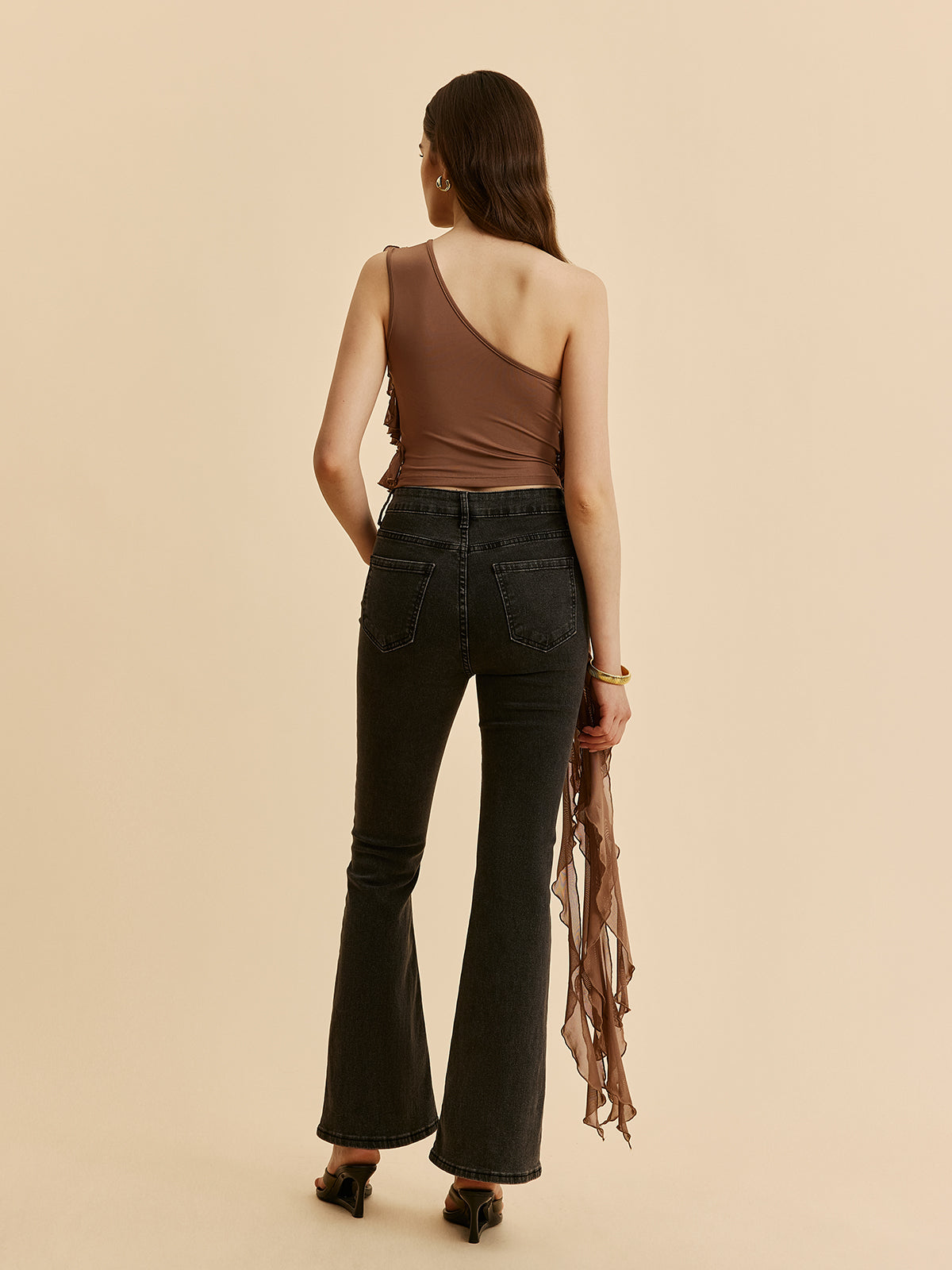 Tek Omuz Ruffled Rosette Detaylı Bluz