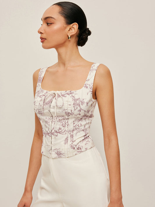 Ön Kanca Kapatmalı Baskılı Korsaj Üst