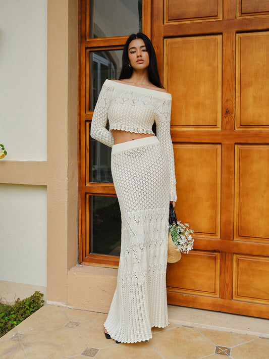 Örgü Off-Shoulder Kısa Üst