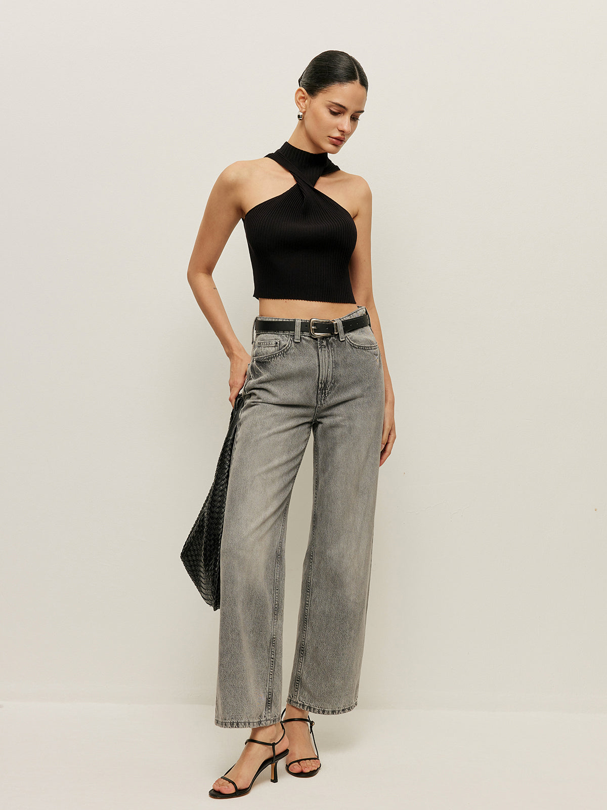 Ribbed Cross Halter Örgü Üst