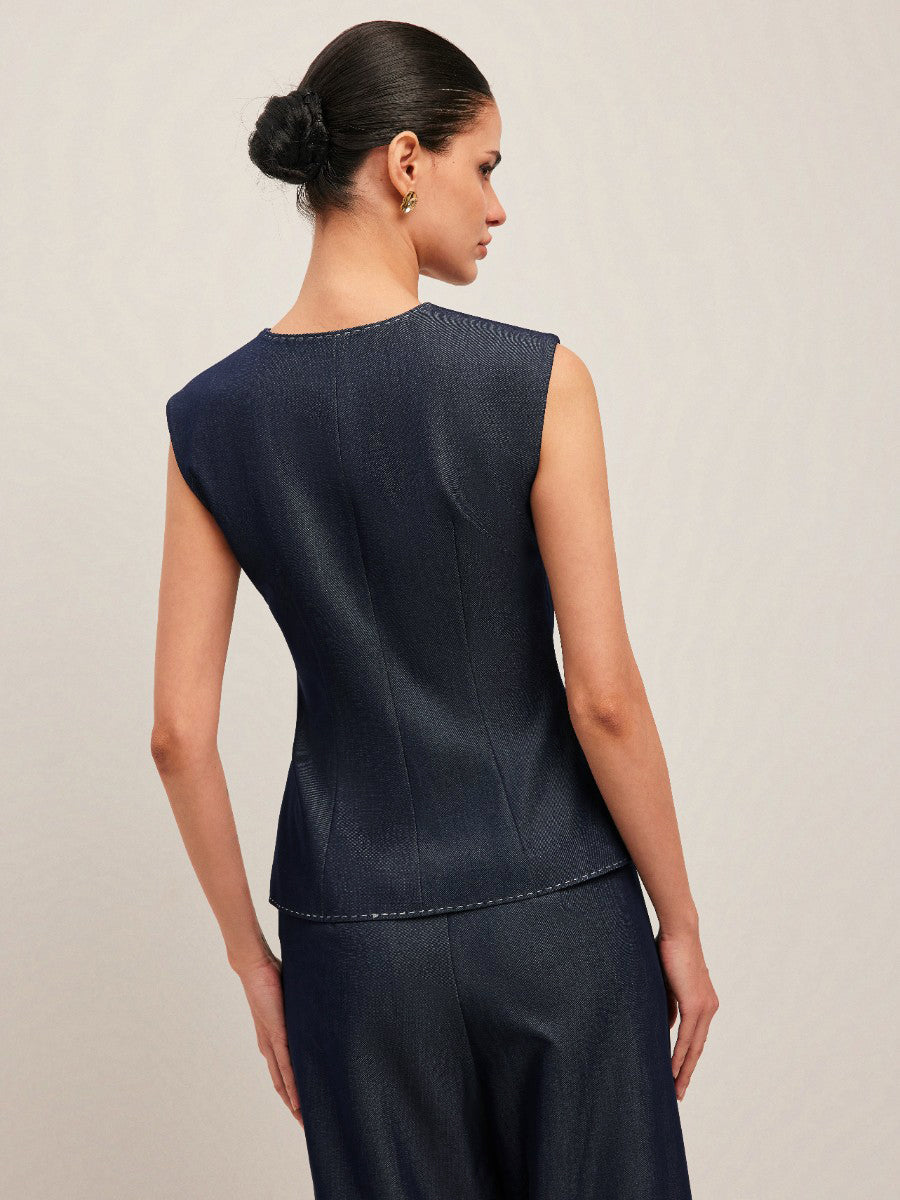 Zıt Dikişli Düğmeli Peplum Yelek