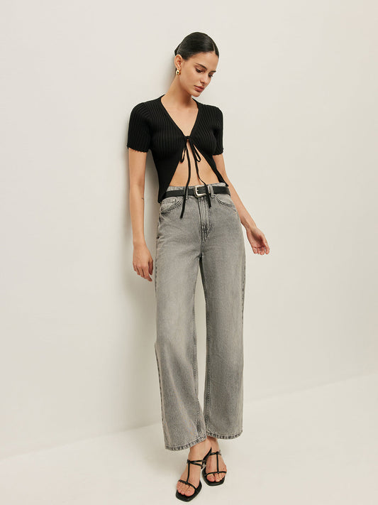 Kabarık Kravat Ön Kısa Kol Bluz