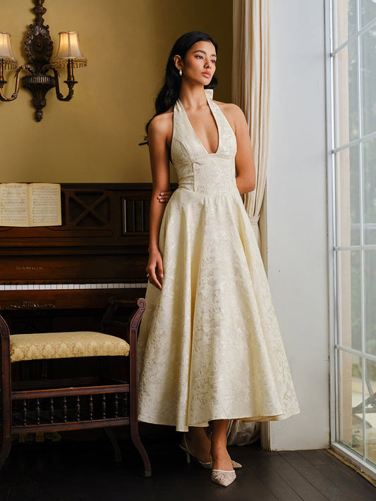 Vintage Askılı Dantel Arka Elbise