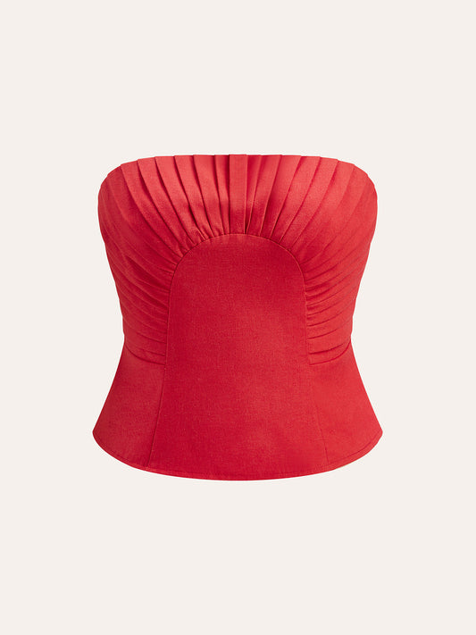 Cotton & Linen Pleated Strapless Top