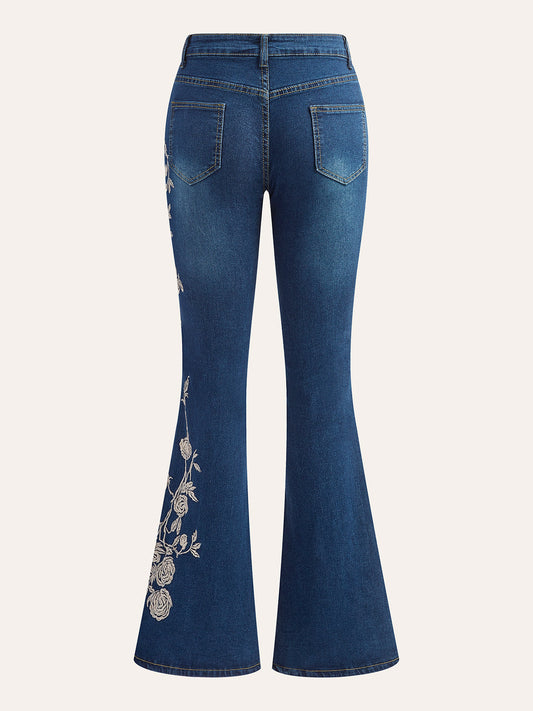Mid-Waist Embroidered Flared Jeans