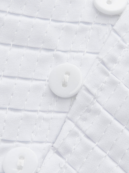 Plise V-Yaka Düğme Detaylı Bluz