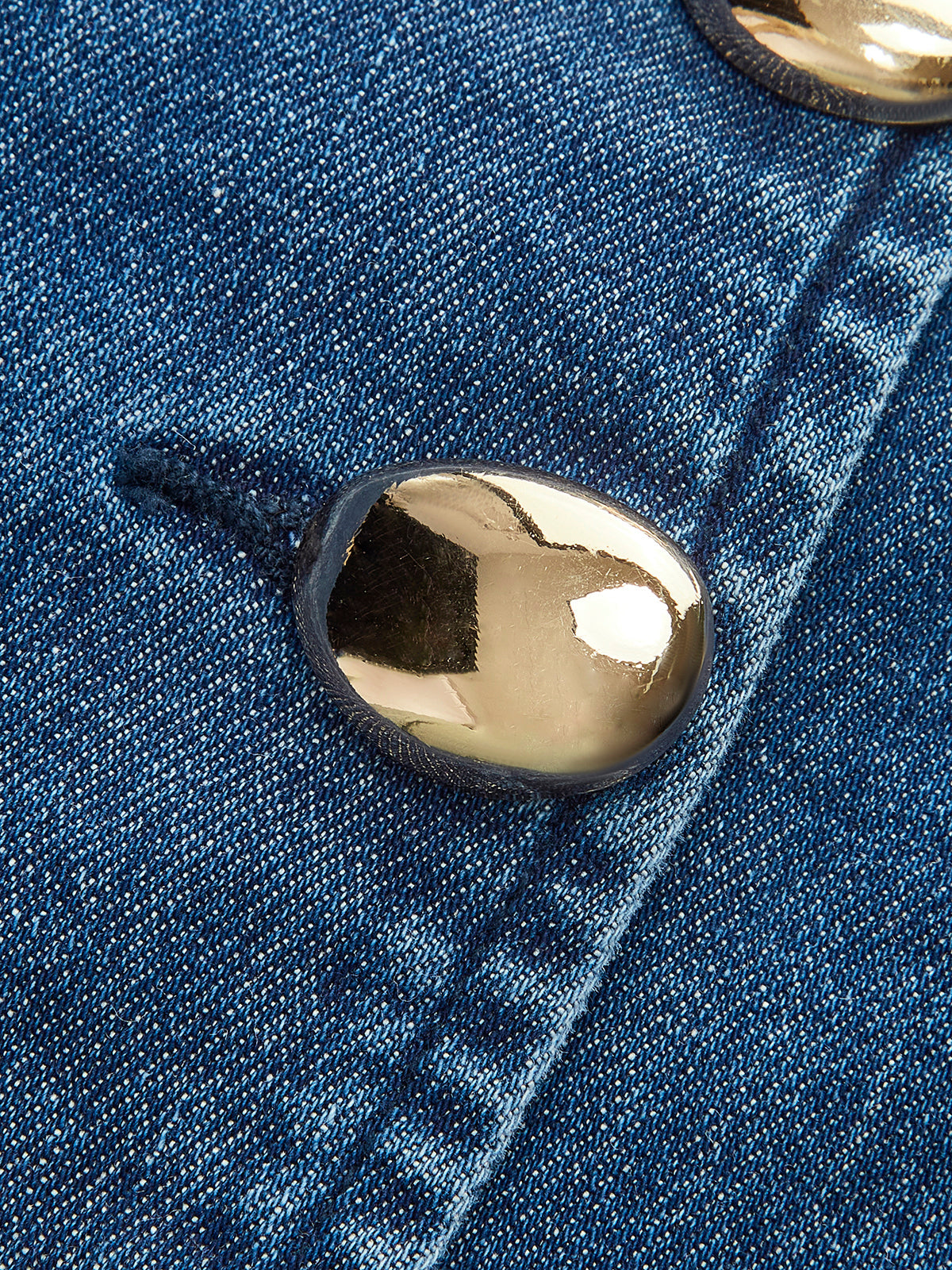 Metal Düğme Bağcıklı Denim V Yaka Şort Takımı