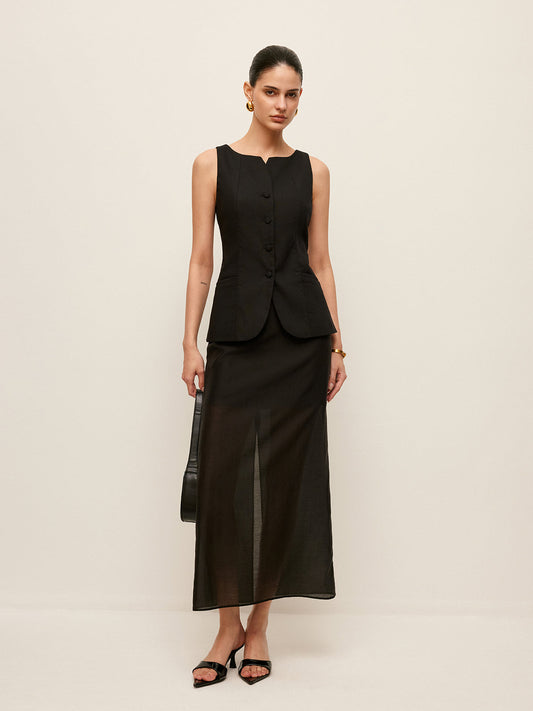 Kemel & Keten Düğmeli Ön Yelek Kemer Olmadan