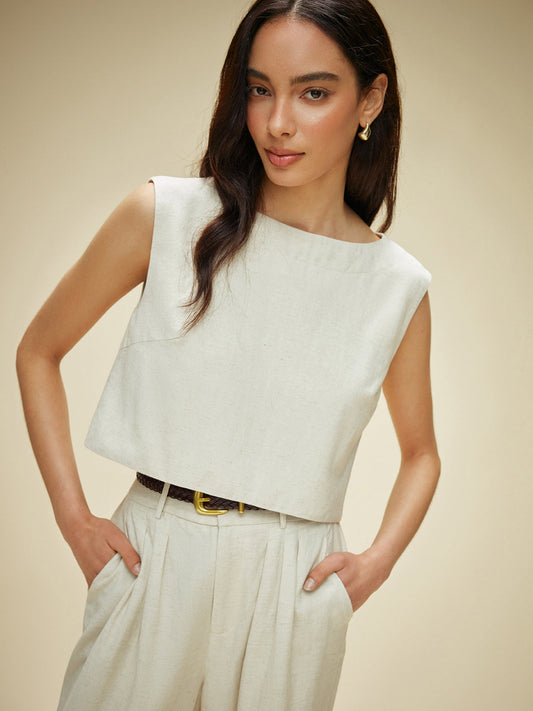 Pamuk ve Keten Kolsuz Cepli Pantolon Seti Kemer Olmadan