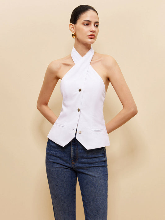 Keten ve Pamuk Çapraz Askılı Üst