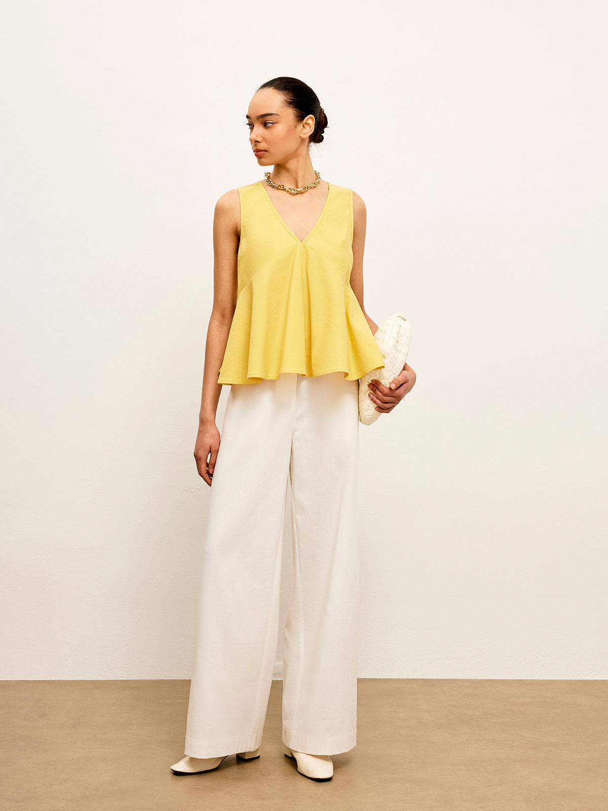Pamuk ve Keten V-Yaka Peplum Bluz
