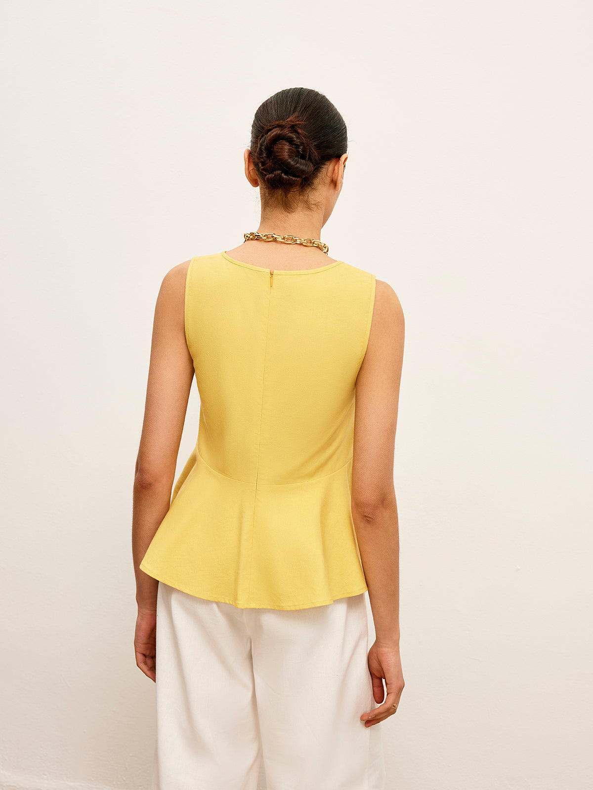 Pamuk ve Keten V-Yaka Peplum Bluz