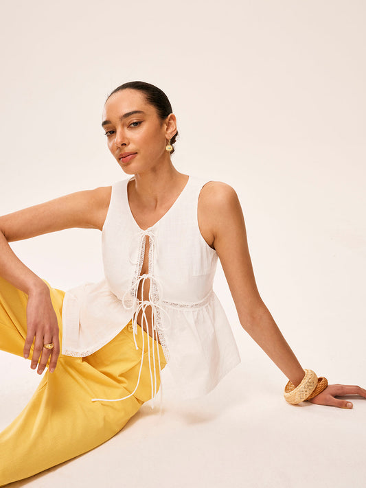 Pamuk Bağcık Detaylı Yarı Saydam Üst