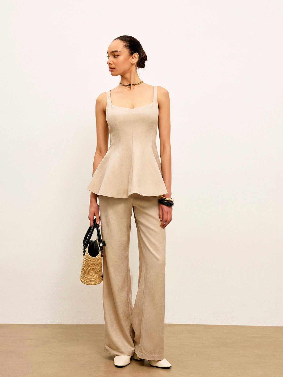 Arka Fermuarlı Peplum Flare Üst