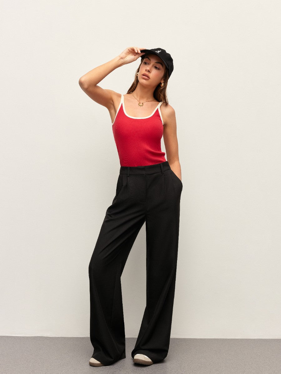 Kontrast Trim Ribbed Cami Üst