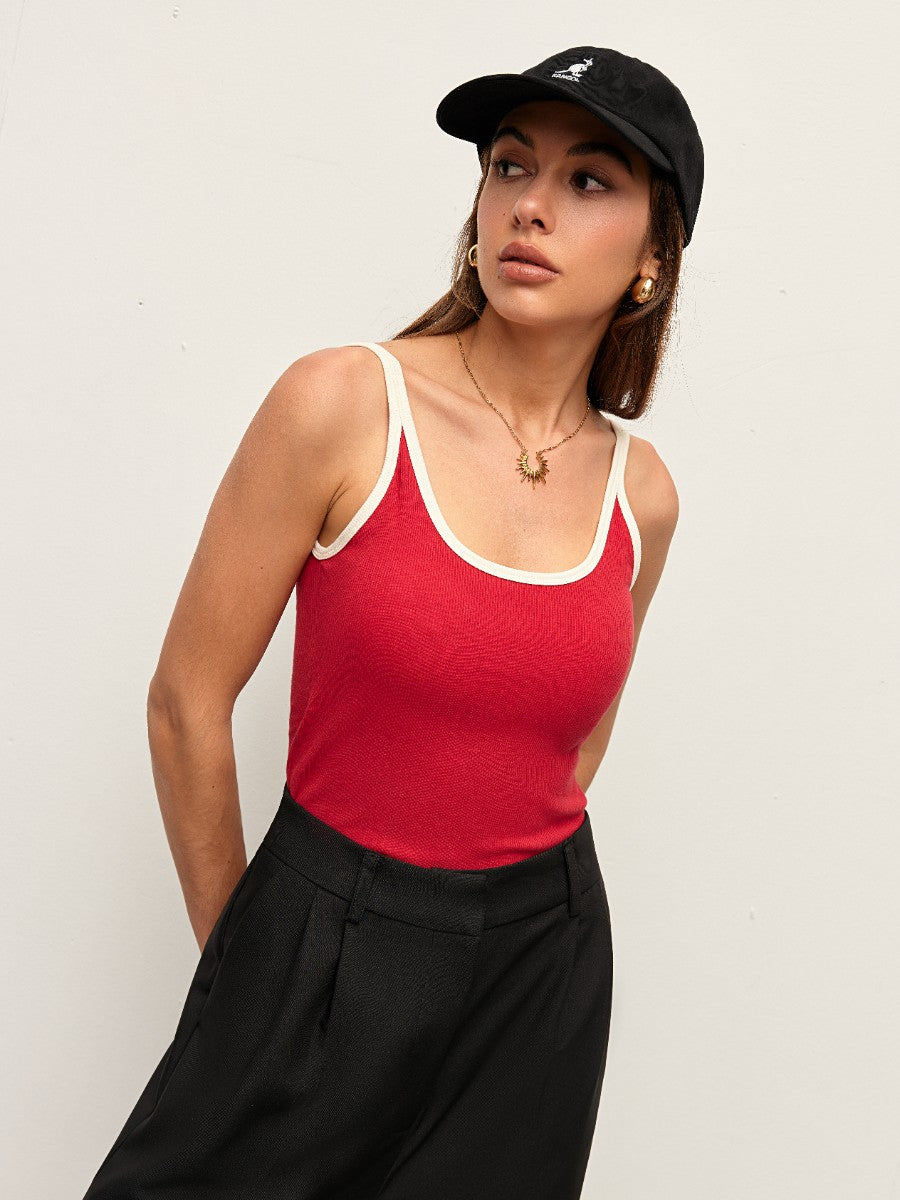 Kontrast Trim Ribbed Cami Üst