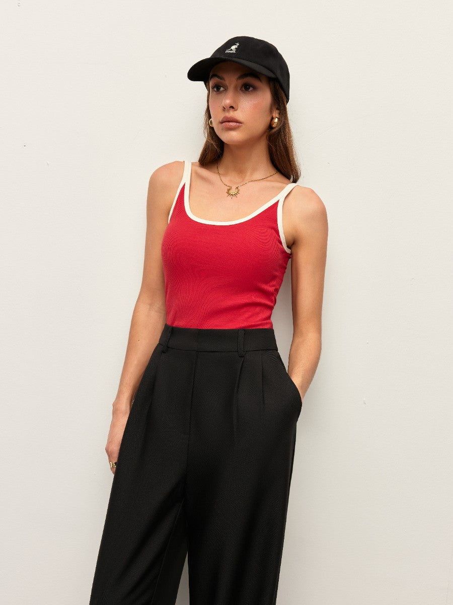 Kontrast Trim Ribbed Cami Üst