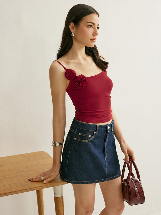 Çiçek Desenli Askılı Üst