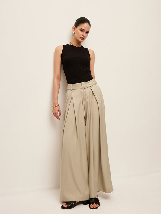 High-Waist Pockets Belted Pants