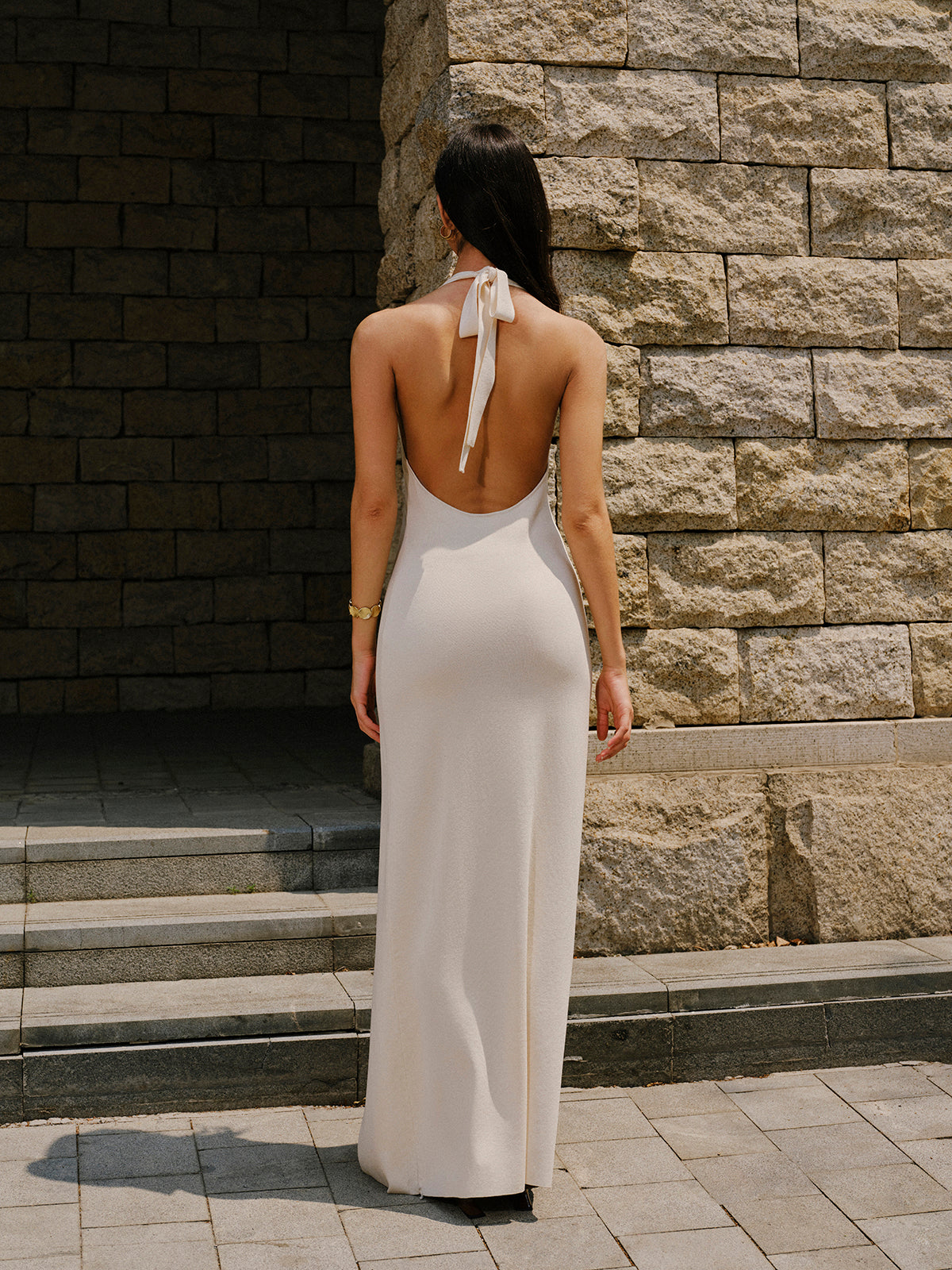 Embroidered Split Knit Strap Dress