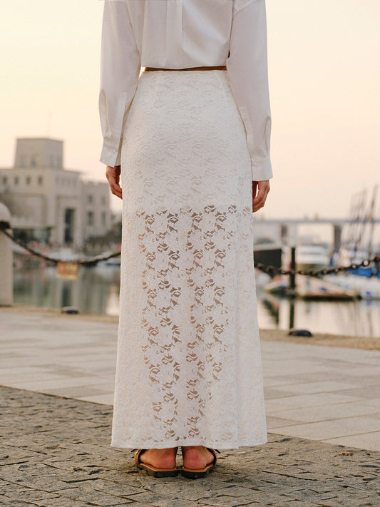 Yarı Şeffaf Dantel Etek