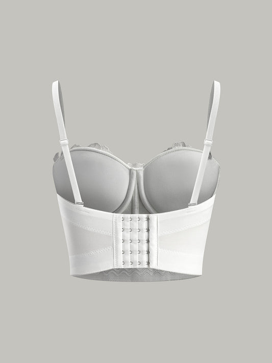 Nakışlı Çiçek Desenli Kalp Yaka Korsaj