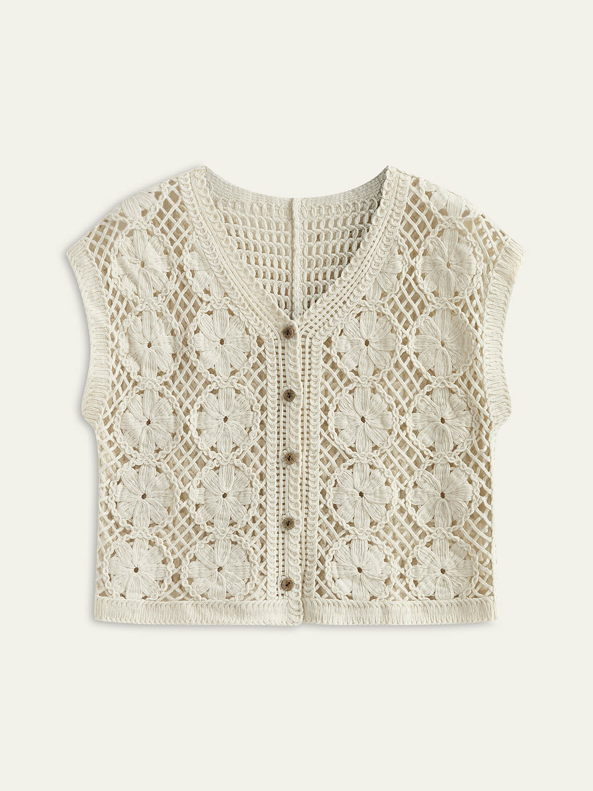 Yarım Şeffaf Jakarlı Kesik V-Yaka Tank Top