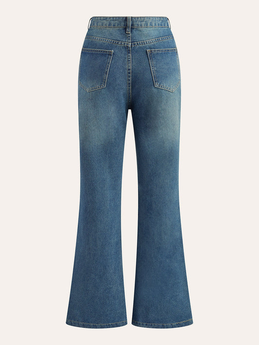 Orta Bel Dekor Düğmeli Fermuarlı Sarkan Denim Kot Pantolon