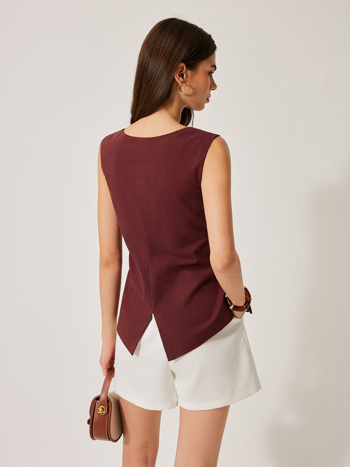 Pamuk ve Keten Düğme Detaylı Üst