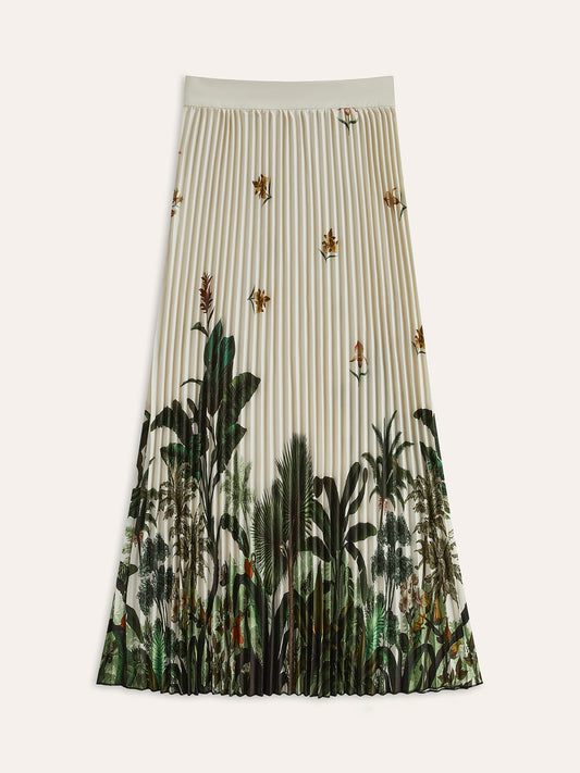 Boho Baskı Orta Bel Bol Fırfırlı Fermuarlı Etek