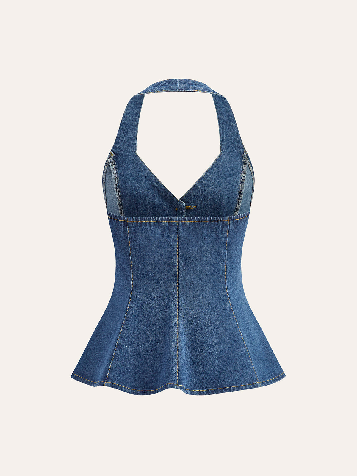 Düğme Detaylı Denim Askılı Bluz