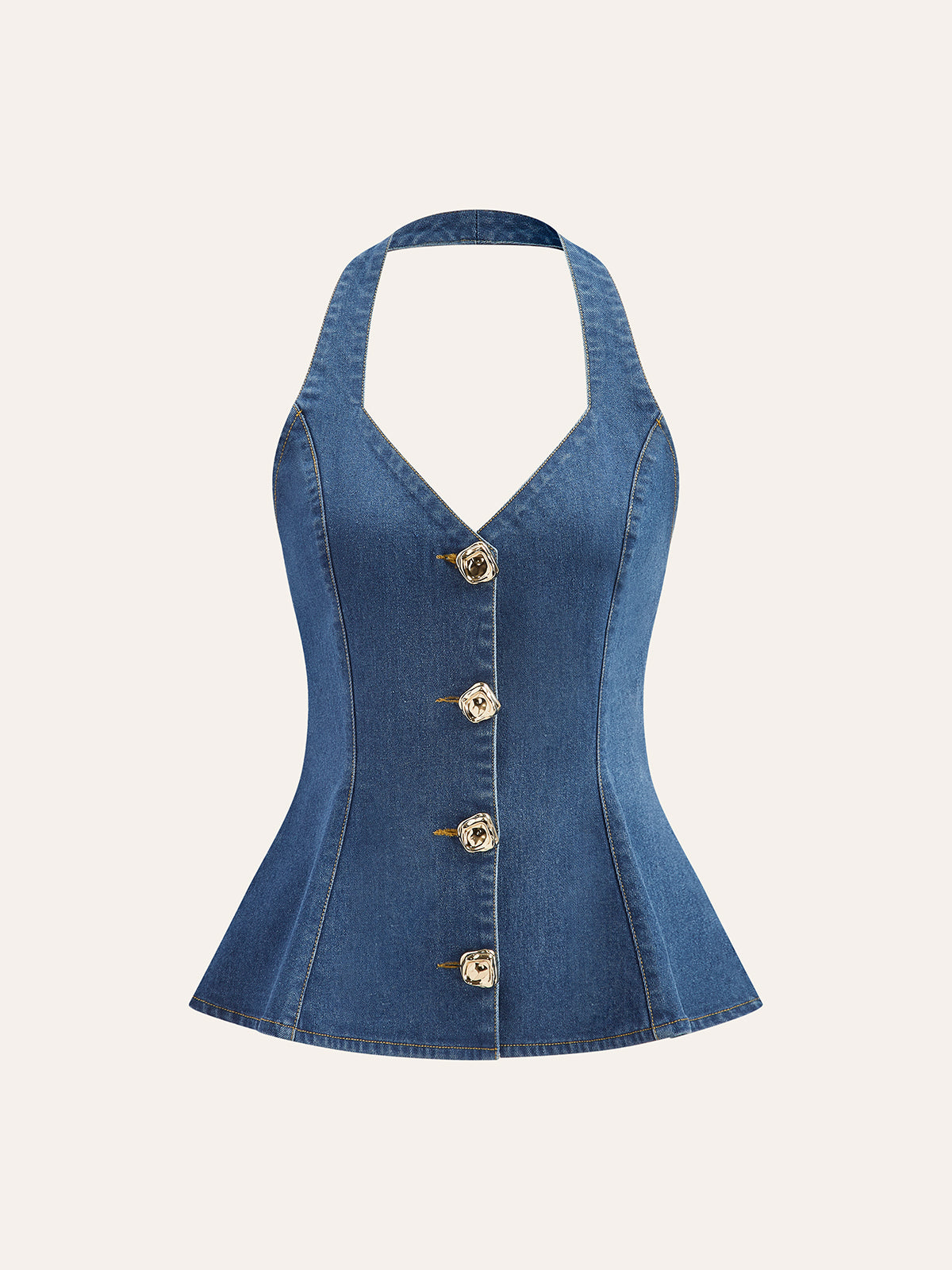 Düğme Detaylı Denim Askılı Bluz