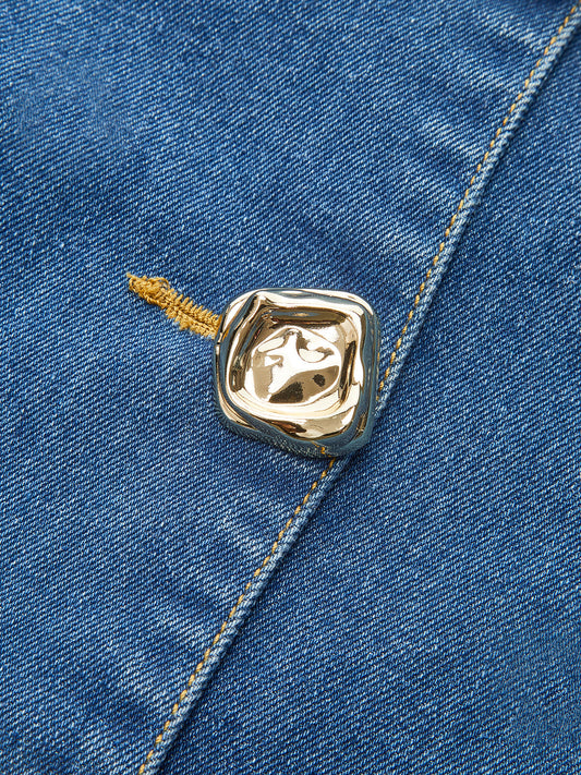 Düğme Detaylı Denim Askılı Bluz