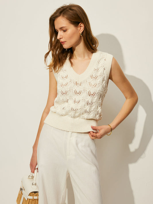 Kroşe Çiçekli V-Yaka Yelek