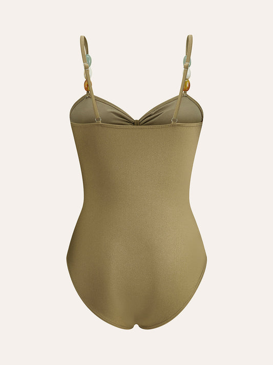 Boncuklu Askılı Kesim Detaylı Tek Parça Mayo