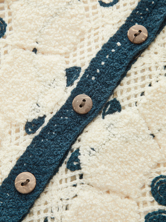 Nakışlı Kırma Örgü Yelek